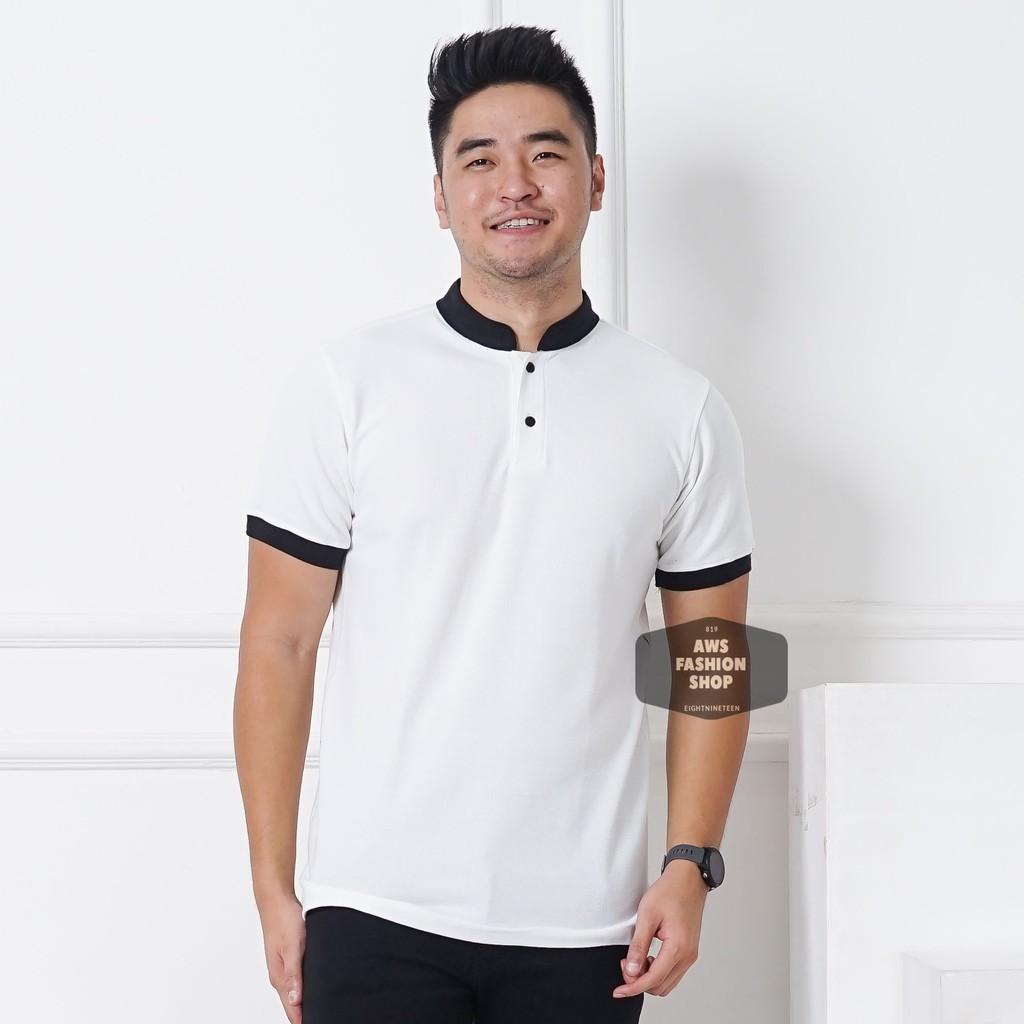 Kaos Polo Pria Polo Shirt Kerah Shanghai  Lengan Pendek Polos Putih BIG SIZE JUMBO XXL / 3XL