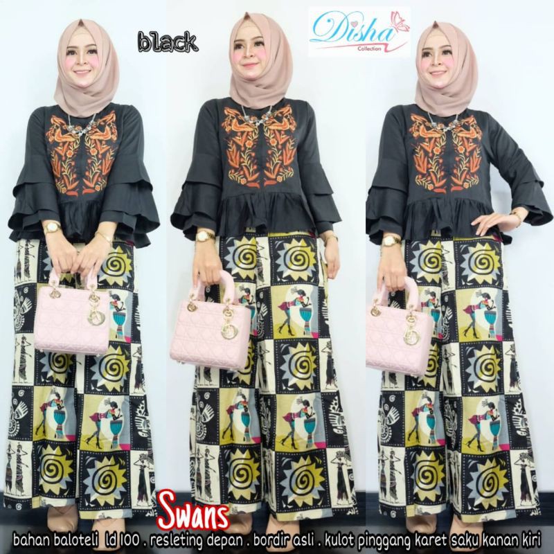SET TUNIK CELANA KULOT SWANS WANITA PINGGANG KARET