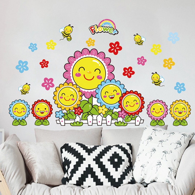 [ Flower grass and butterfly kindergarten wall Stickers decoration for  Home Living Room Bedroom ]