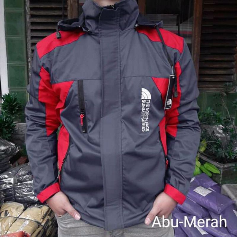 (COD) jaket outdoor WINDPROOF/ jaket gunung/jaket motor-Abu tua-merah