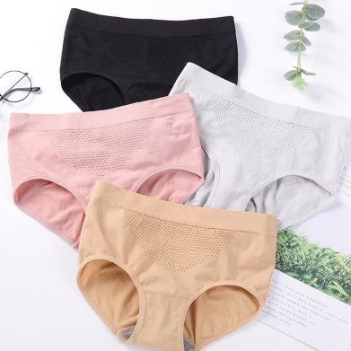Celana Dalam Wanita Briefs Elastis Seamless Mid Waist Bahan Katun