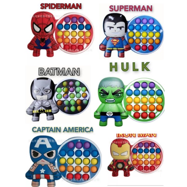 SUPER PROMO POP IT SUPERMAN, BATMAN, SPIDERMAN, HULK, CAPTAIN AMERICA, IRONMAN