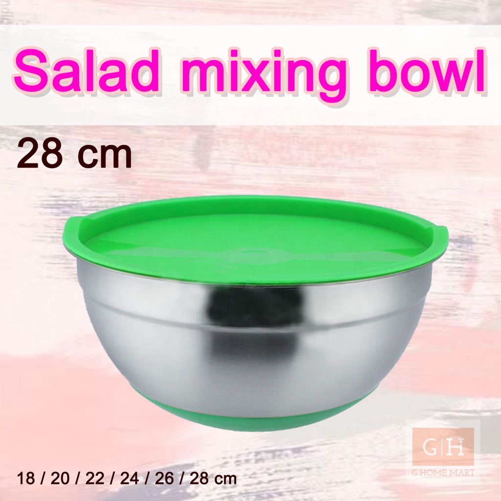 Mixing Bowl 28 cm Warna hijau Anti Slip/ Mangkok Baskom Adonan Stainless