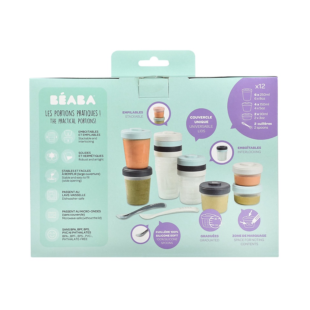 Beaba Expert Pack Meal &amp; Food Storage Set - 12 Clip Portions + 2 Silicone Spoons by First Few Years / Peralatan Makan Bayi 4m+