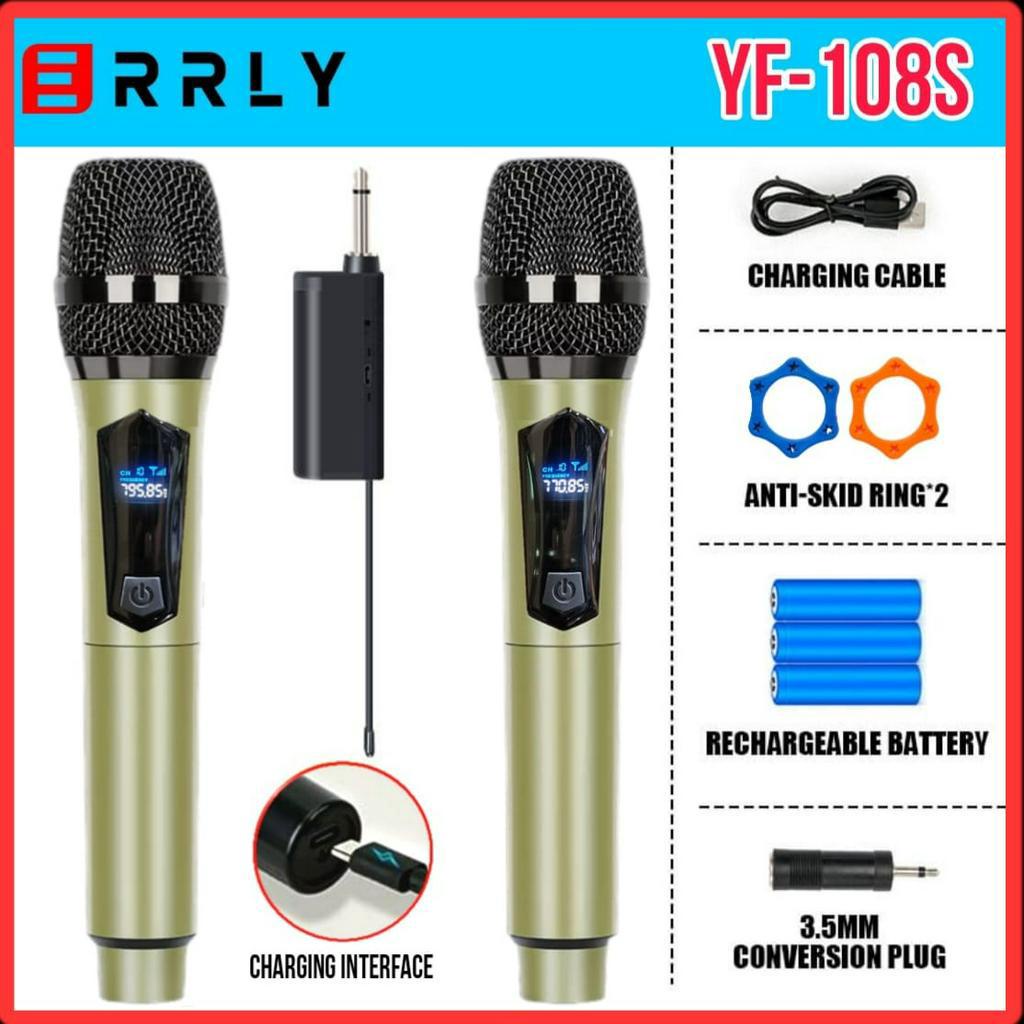 Mic Karaoake Wireless DUAL Microphone Karaoke ERRLY YF58S YF108S With Receiver System Mic Karaoke Genggam Recahrge / Bisa isi Ulang