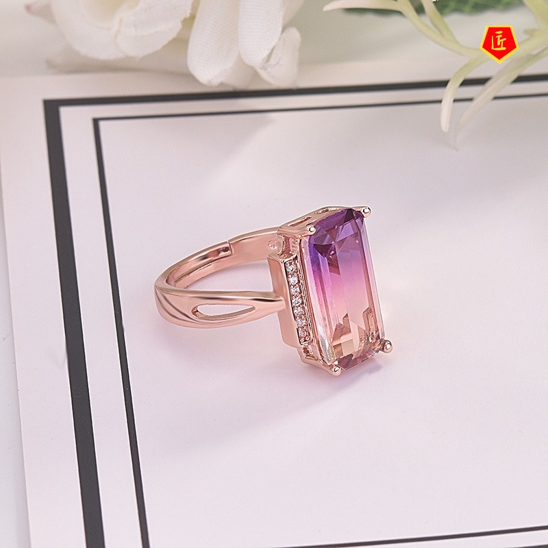 [Ready Stock]Luxury Natural Ametrine Ring 18K Rose Gold