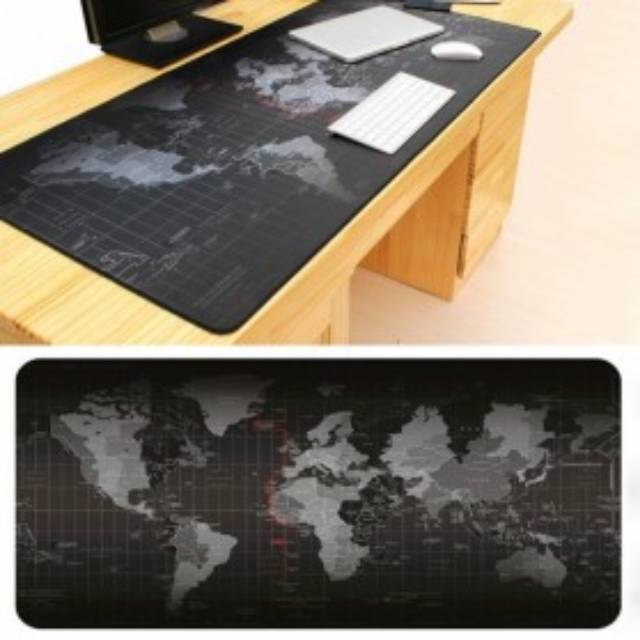 Gaming mouse pad motif peta dunia 40x80 cm anti slip ujung di jahit