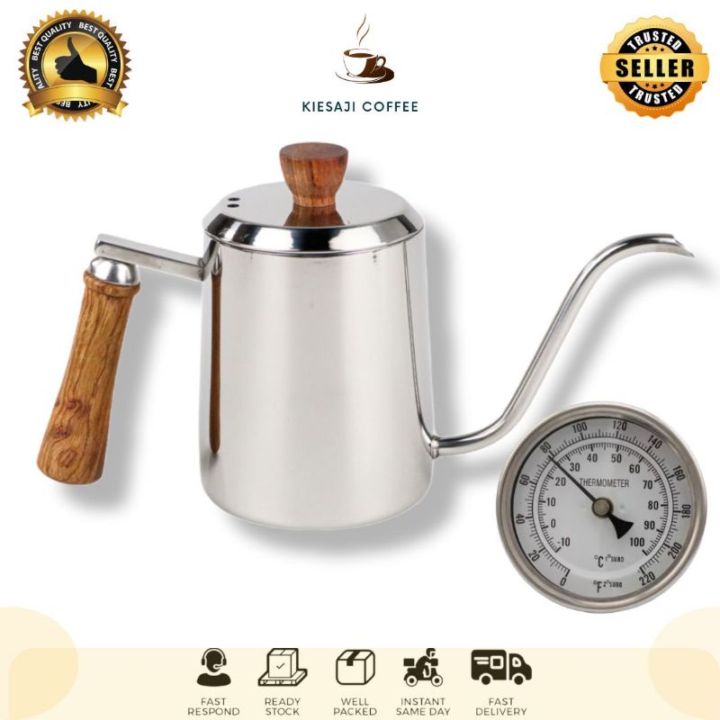 Jual Teko Kopi Leher Angsa Termometer V60 600ml 350 Ml Pour Over Coffee Kettle Gooseneck Ketel 6115