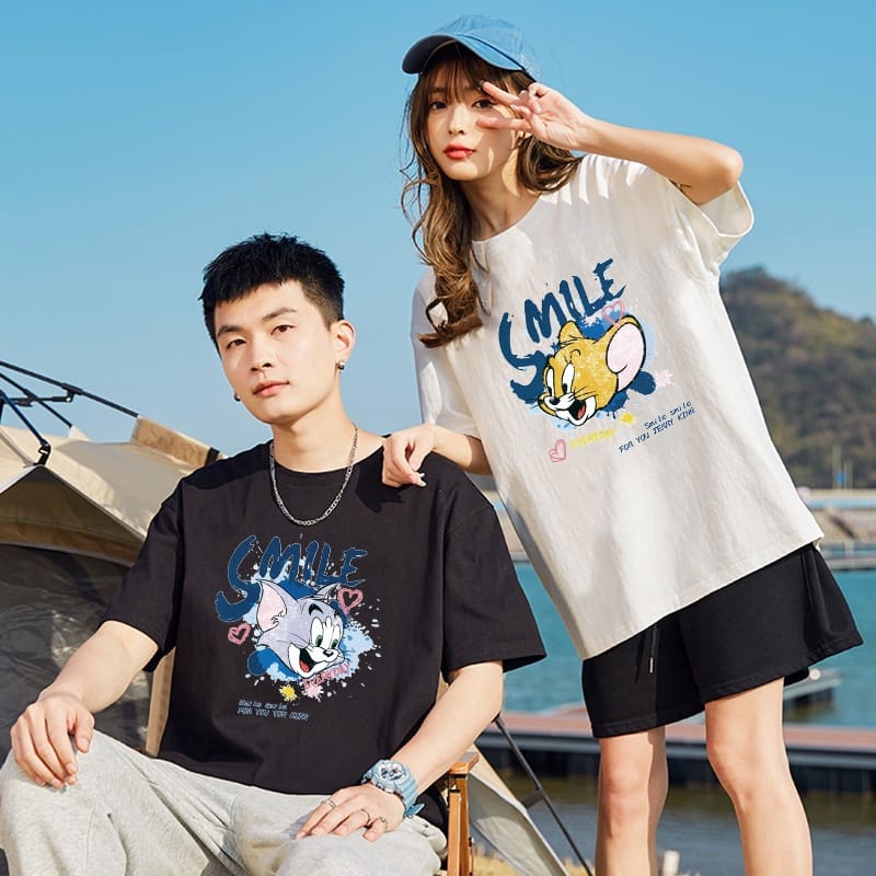 MYSTIQUE.ID-BAJU KAOS COUPLE TO*M AND JER*RY SMILE T-SHIRT LUCU DAN AESTHETIC