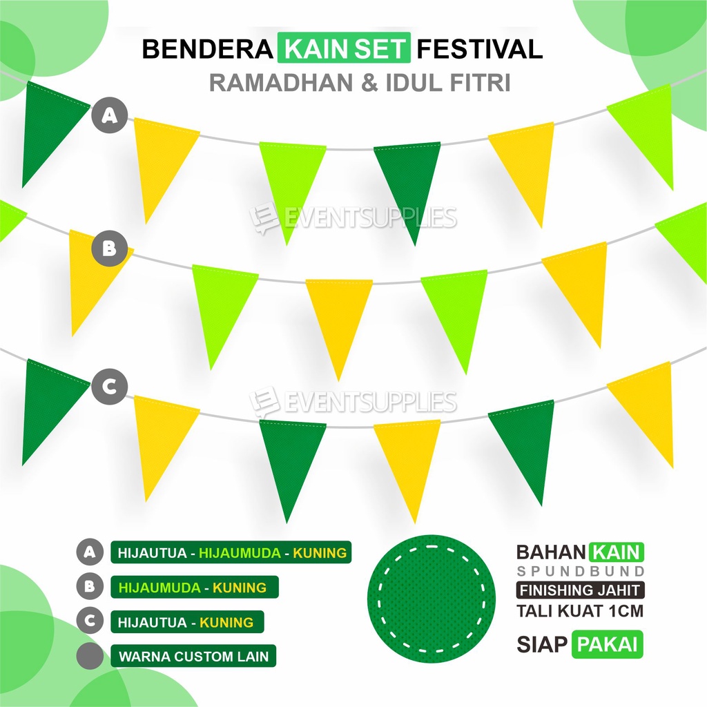 Promo Bendera Segitiga Kain Festival HUT RI / Dirgahayu / Agustusan Bunting Flag Pilih Warna