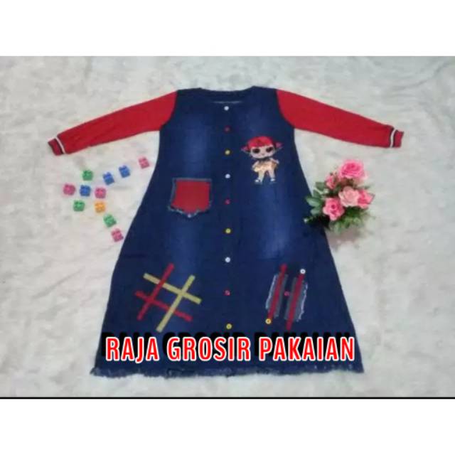 Gamis Jeans Anak LED LOL 3-13 Thn / Lampu LED Bisa Menyala