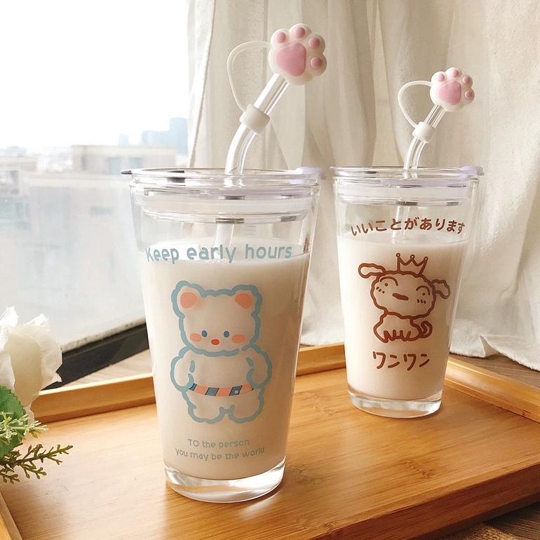 GELAS MUG KACA / GELAS TUMBLER DENGAN SEDOTAN / GELAS AESTHETIC TERLARISS...,,,,,