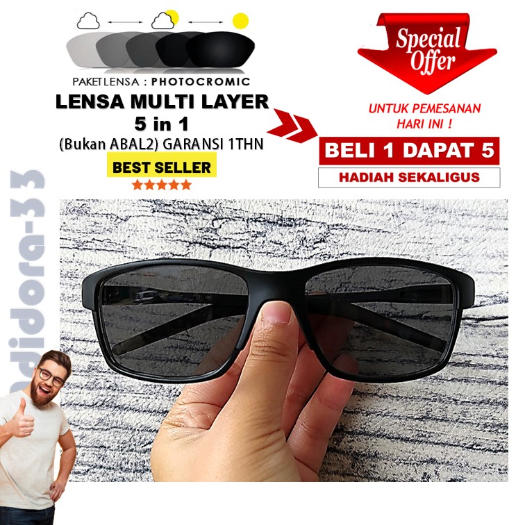 Sale Murah Frem Kacamata Kotak Fotocromic Pria Wanita Normal Minus Plus Anti UV 2 in 1 Adidora33