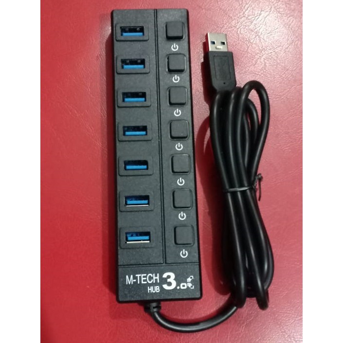 7 Port M-TECH HUB USB 3.0 Panjang Kabel 1.2M tombol ON-OFF