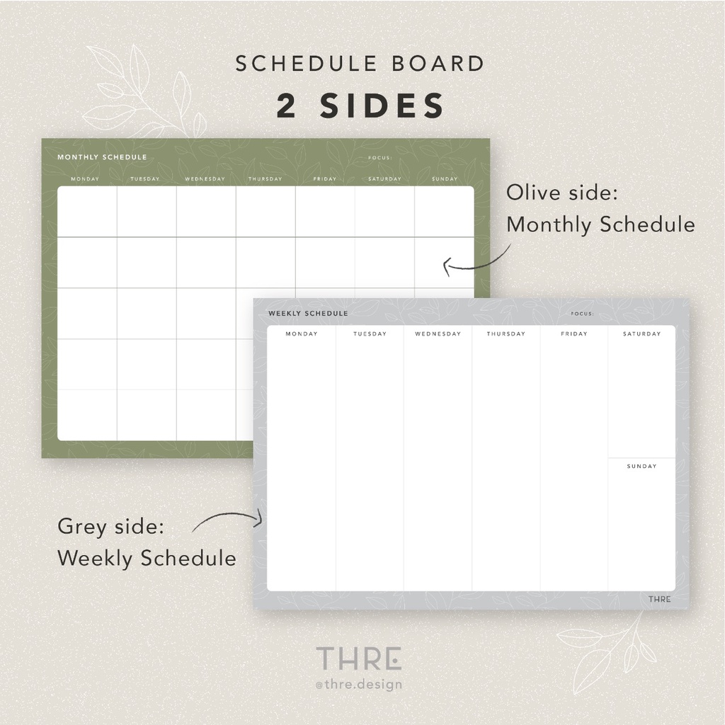

Thre Design Schedule Board Mint/Grey 2 sisi Papan Tulis Tempel Wall Monthly Planner