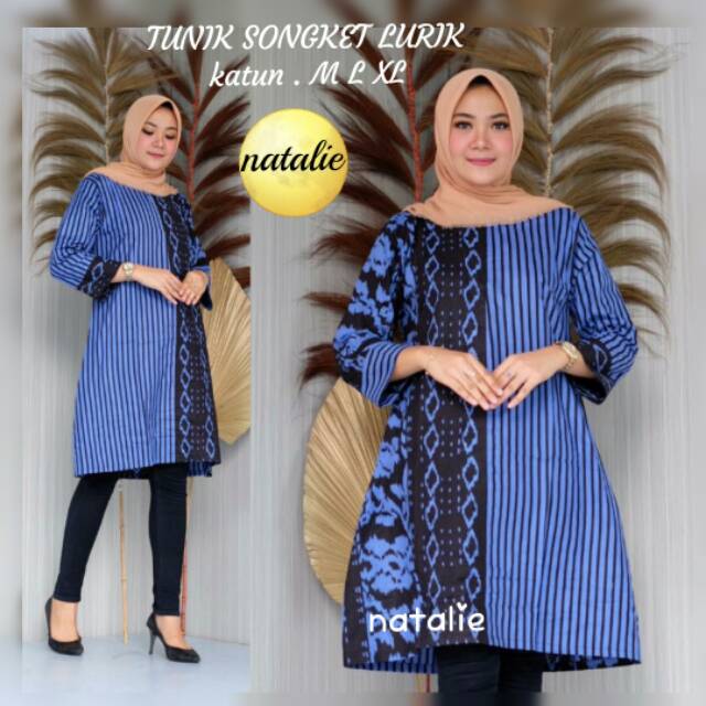 Tunik katun motif songket lurik