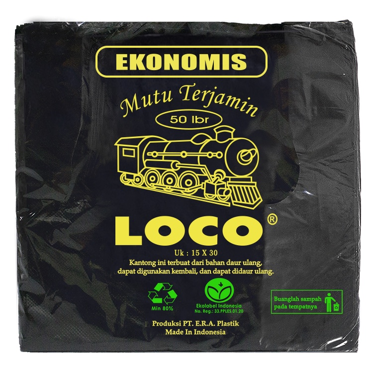 KANTONG PLASTIK LOCO Ukuran Kecil 15 HITAM - ANTI JEBOL isi 50 lembar