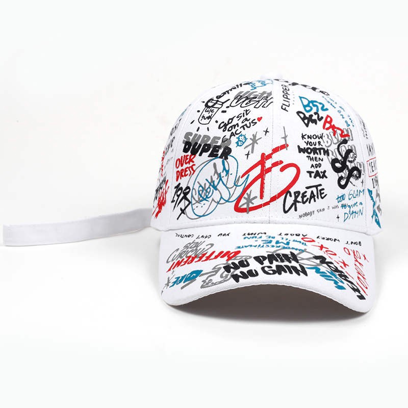 Topi Baseball Adjustable Motif Graffiti Gaya Hip Hop Untuk Pria Dan Wanita