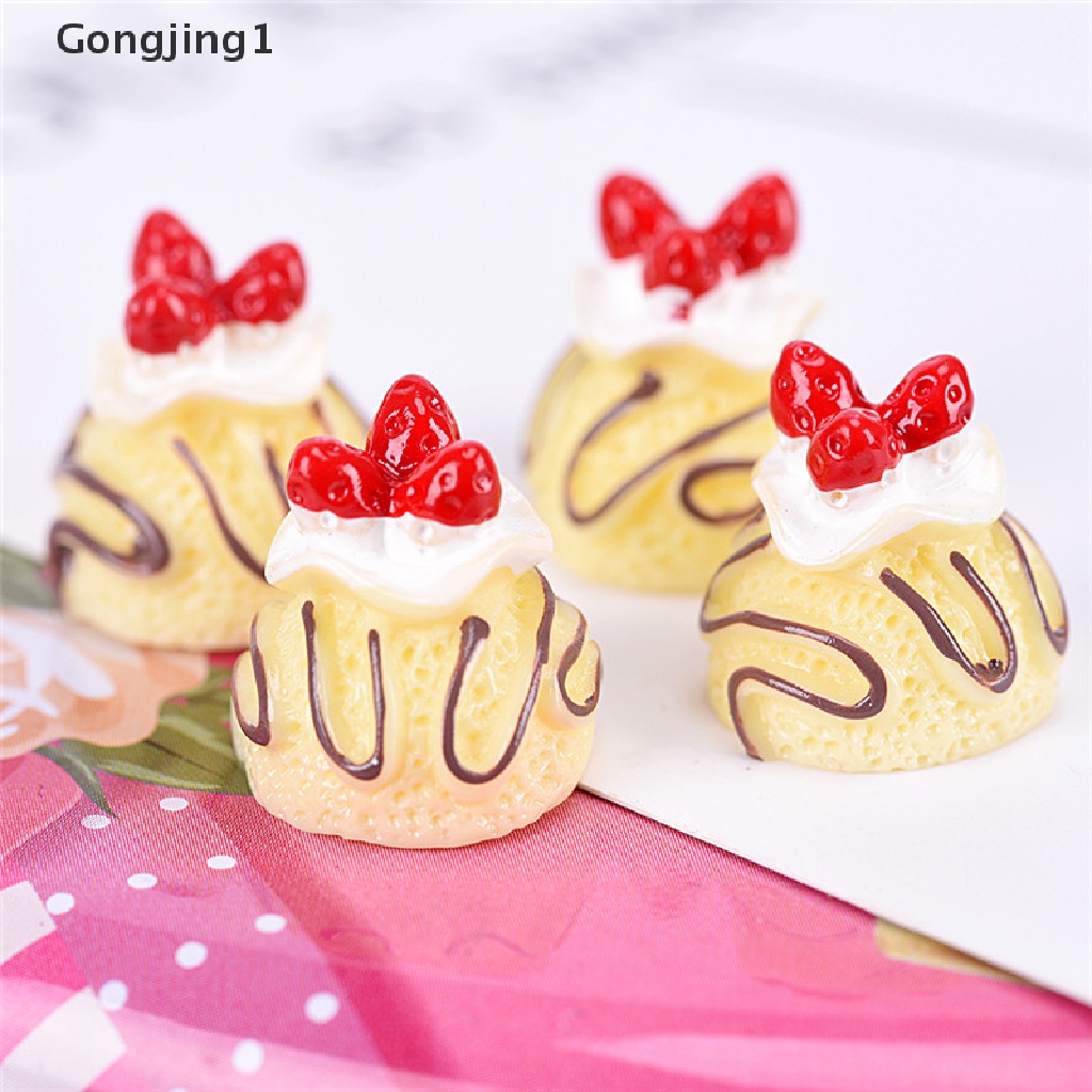 Gongjing1 5 PCs Miniatur Kue Krim Palsuartificial Bahan Resin Untuk Dekorasicraft DIY