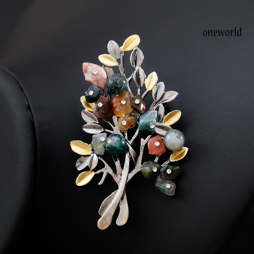 OW@ Colorful Leaves Rhinestone Brooch Pin Shirt Decor Women Jewelry Party Gift