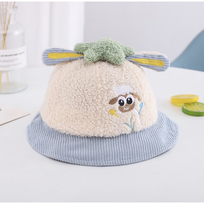 Topi Baseball Anak Bayi Balita Model Bulu Domba Sheep Import Anak Laki Laki Anak Perempuan-Buc biru kuning
