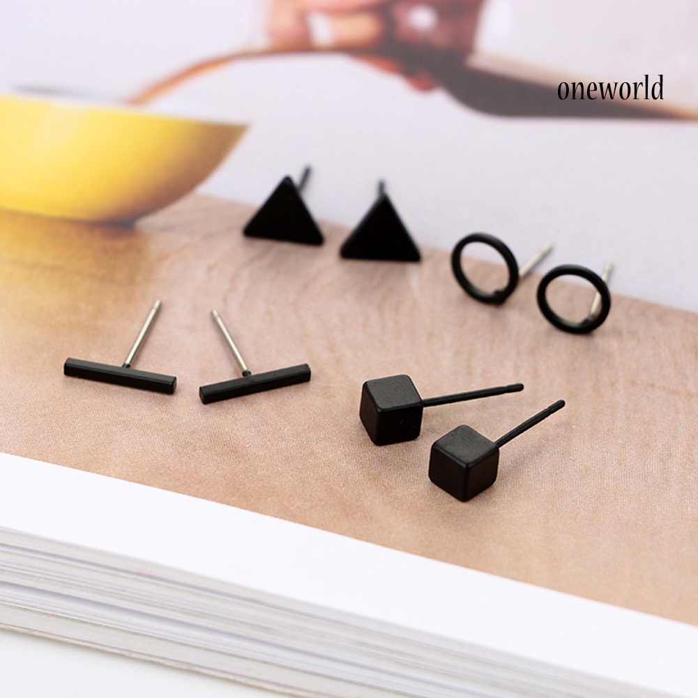 OW@ 8Pcs/Set Fashion Geometric Square Triangle Circle Ear Stud Earrings Women Gift