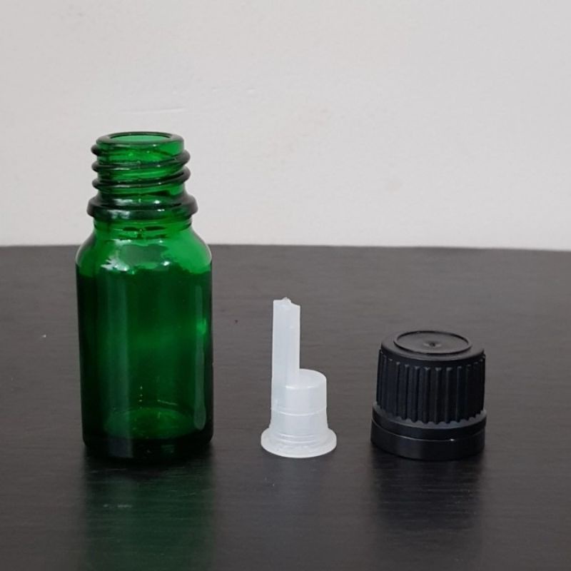 botol kaca 10ml tebal hijau tutup filler hitam