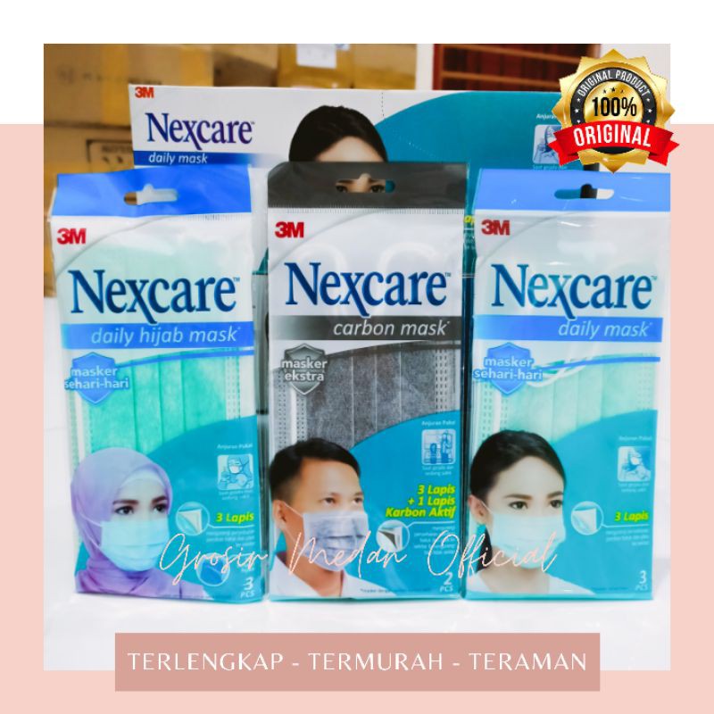 NEXCARE 3M EARLOOP 3 PLY MASK CARBON MASKER HIJAB