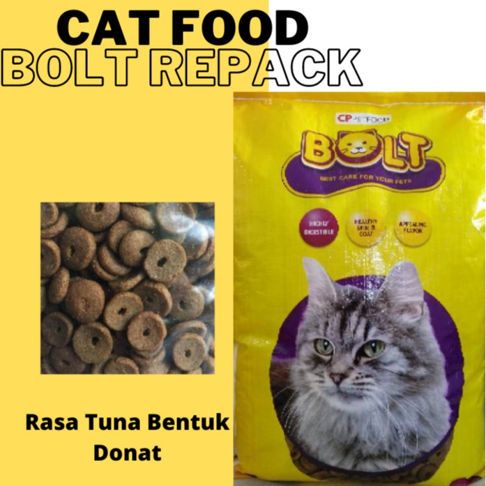 BOLT Makanan Kucing Repack Dry Cat Food Murah Kemasan KG rasa Tuna Salmon original PROMO ungu kuning