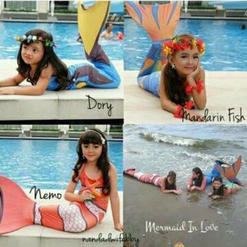 (BISA COD) Baju Kostum Renang Mermaid/Putri Duyung Motif RAINBOW (Baju Aril)