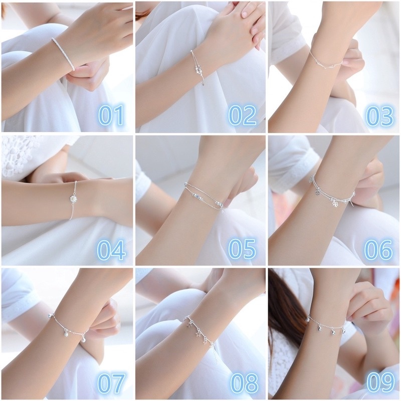 Gelang Rantai Liontin Bunga Hati Bahan 925 Silver Untuk Wanita