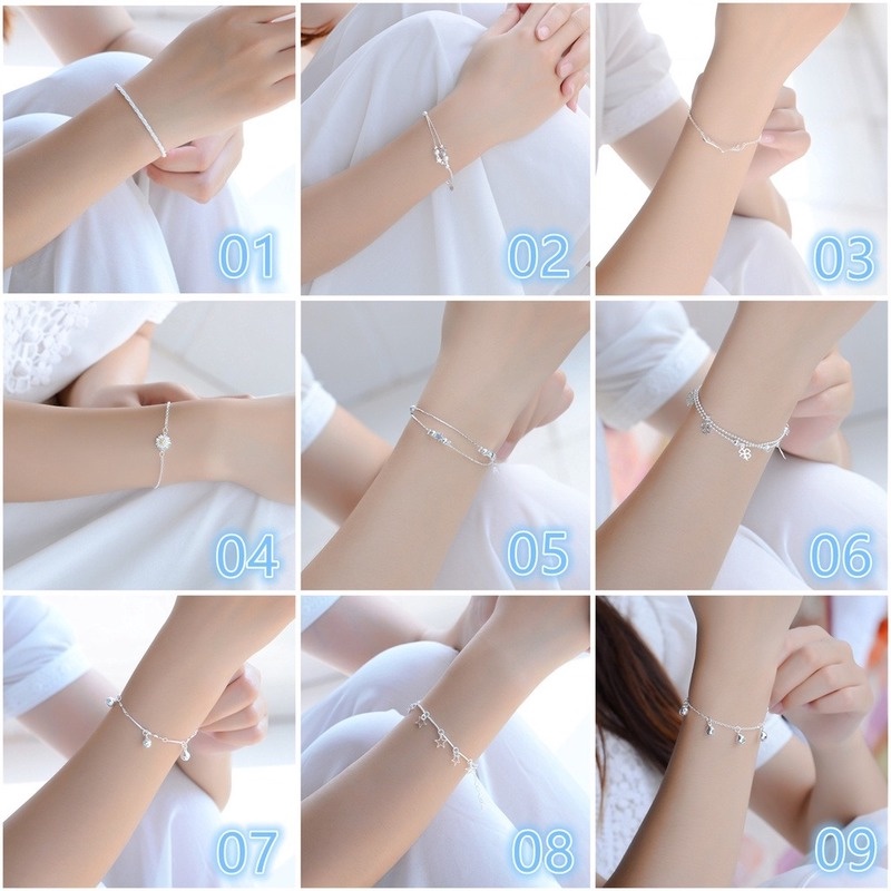 Gelang Rantai Liontin Bunga Hati Bahan 925 Silver Untuk Wanita