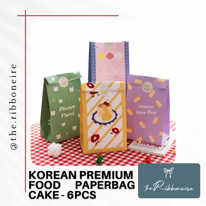 

✨ BISA COD ✨ Korean food paper bag / Kantong roti snack Cake- 6pcs + sticker