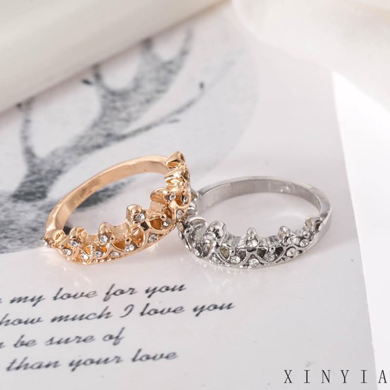 Xia.id Cincin Wanita Desain Mahkota Ratu Hollow Hias Berlian Mikro Untuk Tunangan / Nikah