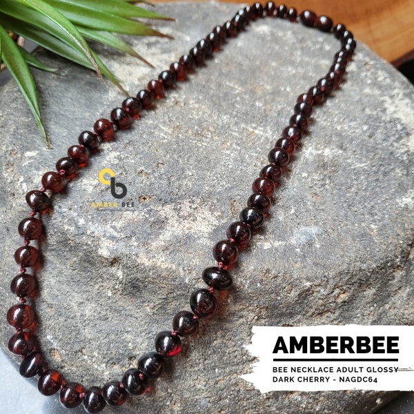 Kalung Amber Dewasa Premium Glossy Dark Cherry by Amber Bee NAGDC64