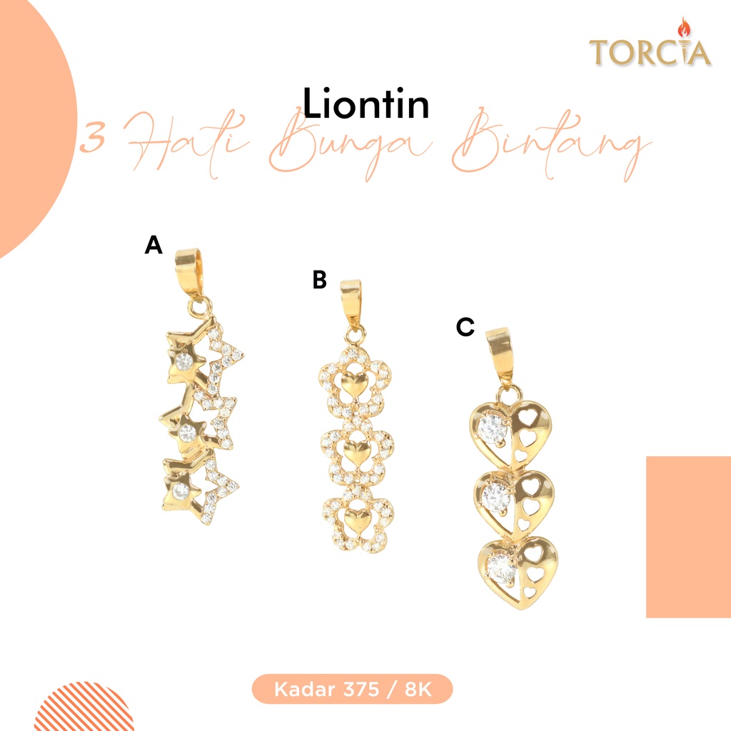 Liontin Emas Asli Triple Hati Bunga Bintang Kadar 375 Torcia