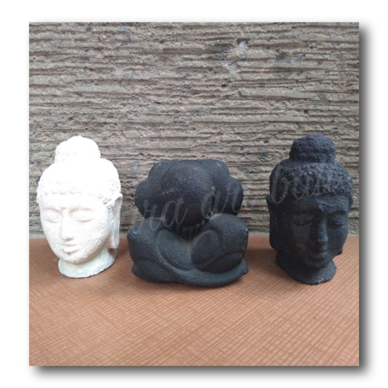 patung batu miniatur patung kepala budha pajangan hiasan dekorasi unik cantik souvenir bali