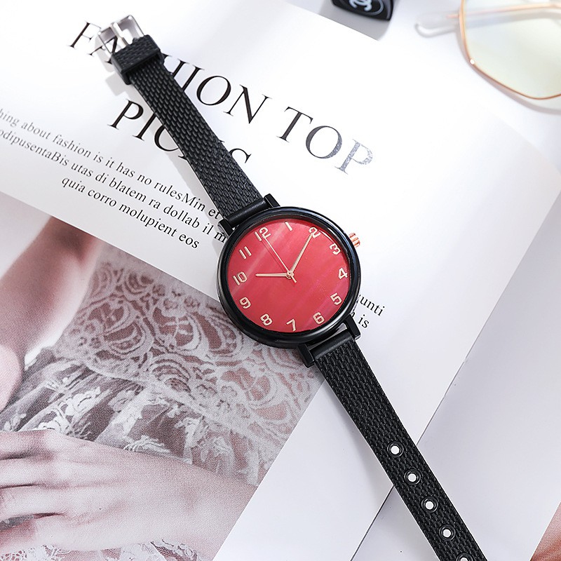 Jam Tangan Analog Quartz Tali Strap PU Corak Dengan Warna Gradasi Untuk Wanita Dan Pria