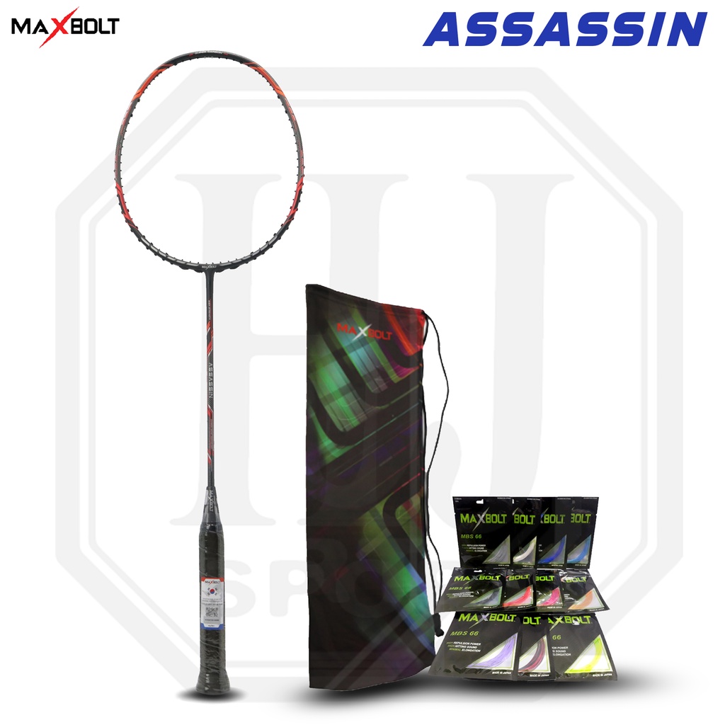 Raket Badminton Original Maxbolt Assasin Black Bonus Senar dan Tas