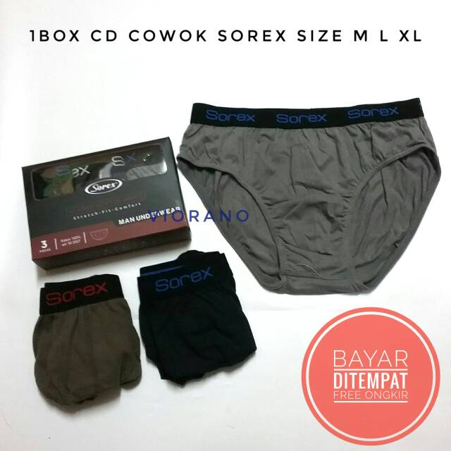 1box Sorex Man M3007 isi 3pcs Celana Dalam Pria Classic Briefs / Cd Cowok Katun M L XL Berkualitas