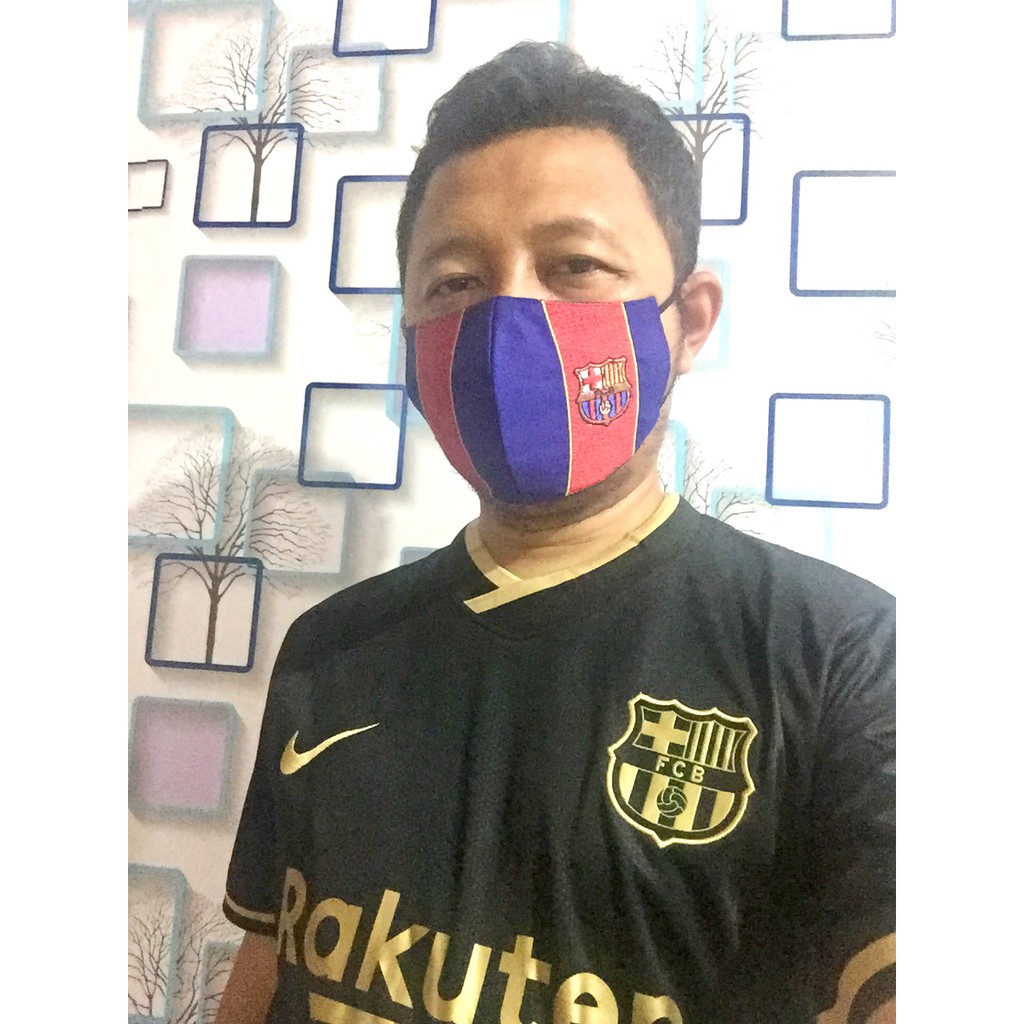 Masker Bordir Bola Barcelona Kain Katun 3 Ply