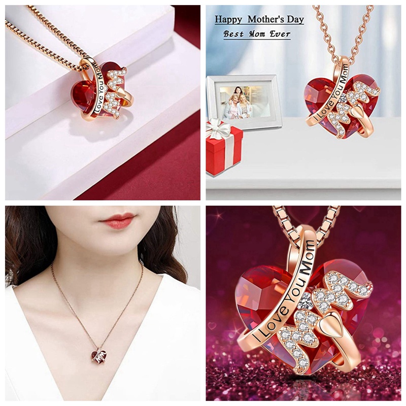 Kalung Hias Liontin Hati Bahan Kaca Kristal Warna Merah Untuk Aksesoris