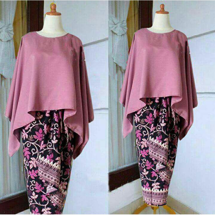 Setelan Kebaya Batwing / Kebaya Kalong JUMBO Dusty Pink Dan Pilihan Warna Lain