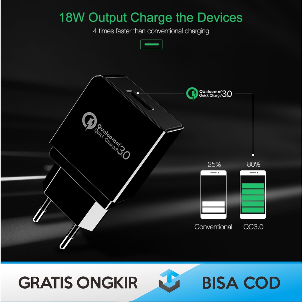 ADAPTOR CHARGER USB FAST CHARGING TAFFWARE QUALCOMM QUICK CHARGE 3.0