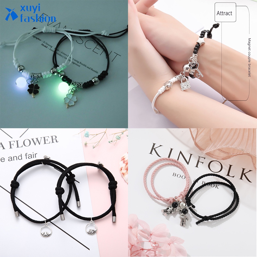 2pcs / Set Gelang Magnetik Adjustable Desain Astronot Untuk Pasangan