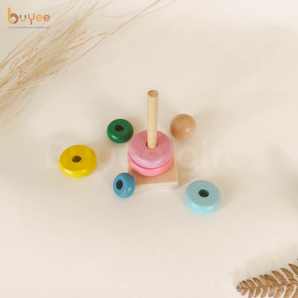 BUYEE GIFT - Rainbow Tower | Menara Donat Kayu | Ring Donat Kayu