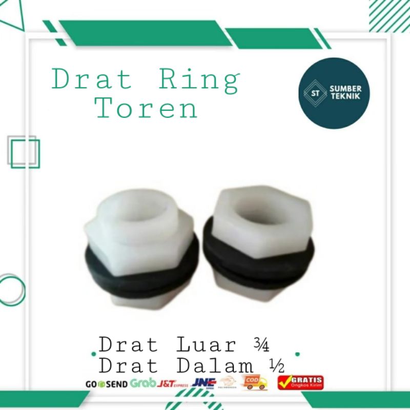 Mur Toren 3/4" x 1/2" Drat Vlok Ring Tandon Tangki Watermur PVC Nepel