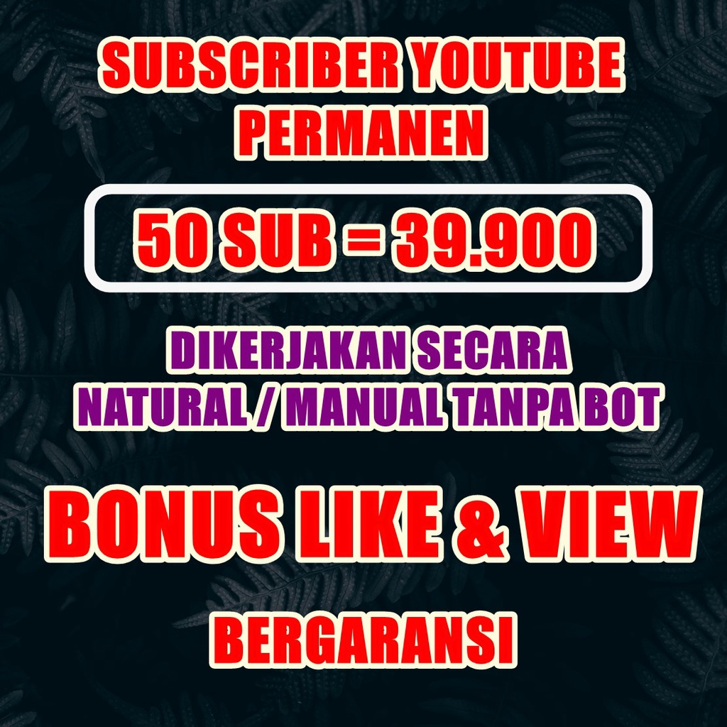Jasa Subscribe Youtube bonus Like dan View Permanen dikerjakan Manual dan Natural