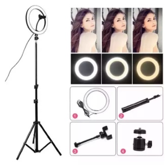 Ring Light 26cm + Tripod Panjang 2.1meter + Holder Hp Paket Komplit Untuk Tiktok Video - Acc Plus