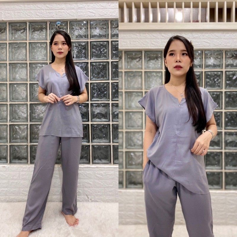 PAJAMAS POLOS BUSUI/SETELAN CELANA TANGAN PENDEK/PAJAMAS RAYON POLOS